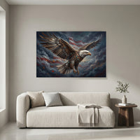 Bald Eagle American Flag Stretched Canvas Wall Art, Patriotic Storm Sky Print, Freedom Wall Decor