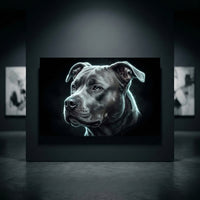 Electric Pit Bull Portrait Canvas Wall Art, Glowing Blue Dog Print, Modern Pet Decor
