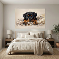 Rottweiler Puppy Shredded Pillow Canvas Wall Art, Funny Dog Print, Guilty Puppy Decor