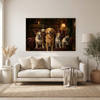 Five Dogs Movie Night Canvas Wall Art, Funny Dog Print, Popcorn and Remote Decor
