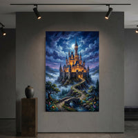 Fairytale Castle Bridge Stretched Canvas Wall Art, Enchanted Garden Path Print, Whimsical Room Decor