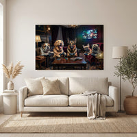 Five Dogs Video Game Night Canvas Wall Art, Funny Gamer Dog Print, Man Cave Decor