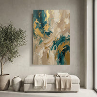 Abstract gold teal textured canvas wall art