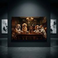 Five Dogs Gentlemen's Club Canvas Wall Art, Funny Dog Print, Whiskey Bar Decor