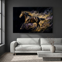 Golden mustang horse canvas wall art