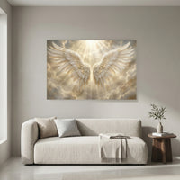 Angel Wings Heavenly Light Stretched Canvas Wall Art, Faith-Inspired Radiant Sky Print, Spiritual Room Decor