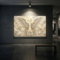 Golden Angel Wings Stretched Canvas Wall Art, Heavenly Light Rays Print, Faith Wall Decor
