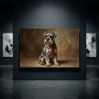Schnauzer in Tartan Tie Canvas Wall Art, Classic Dog Oil Portrait Print