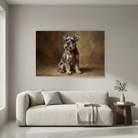 Schnauzer in Tartan Tie Canvas Wall Art, Classic Dog Oil Portrait Print