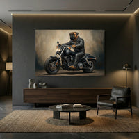 Bullmastiff Biker Stretched Canvas Wall Art, Funny Dog on Motorcycle Print, Man Cave Wall Decor