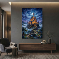 Fairytale Castle Bridge Stretched Canvas Wall Art, Enchanted Garden Path Print, Whimsical Room Decor