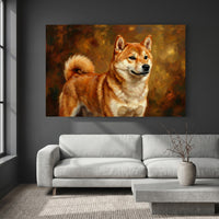 Shiba Inu Oil Painting Canvas Wall Art, Classic Dog Portrait Print, Warm Rustic Decor