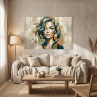 Modern fragmented woman portrait canvas wall art