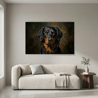 Black and Tan Retriever Dark Portrait Canvas Wall Art, Classic Dog Oil Painting Print