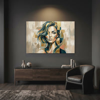 Modern fragmented woman portrait canvas wall art