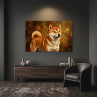 Shiba Inu Oil Painting Canvas Wall Art, Classic Dog Portrait Print, Warm Rustic Decor