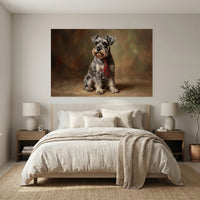 Schnauzer in Tartan Tie Canvas Wall Art, Classic Dog Oil Portrait Print