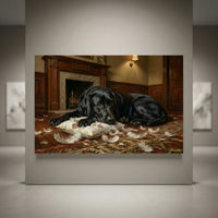 Guilty black Labrador with torn pillow canvas art
