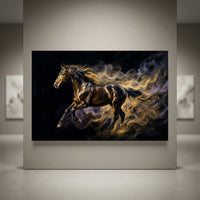 Golden mustang horse canvas wall art