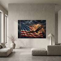Bald Eagle American Flag Canvas Wall Art, Patriotic Oil Painting Print, Independence Day Decor