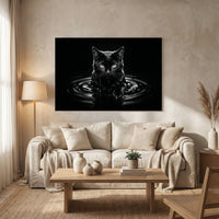 Black Cat Emerging from Dark Water Canvas Wall Art, Dramatic B&W Cat Photography Print