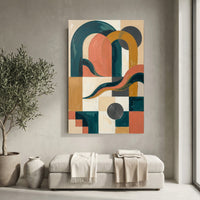 Mid-Century Geometric Arches Stretched Canvas Wall Art, Abstract Color Block Print, Modern Room Decor