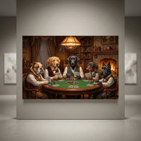 Five dogs playing poker canvas art