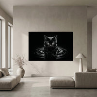 Black Cat Emerging from Dark Water Canvas Wall Art, Dramatic B&W Cat Photography Print