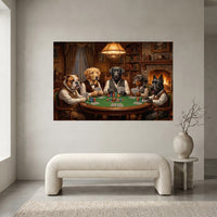 Five Dogs Playing Poker Canvas Wall Art, Classic Funny Dog Print, Man Cave Card Game Decor