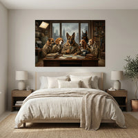 Five Dogs New York Detective Office Canvas Wall Art, Funny Sherlock Dog Print, City Skyline Decor