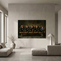 Five Wise Monkeys with Smartphone Canvas Wall Art, Funny Modern Twist Print, Humorous Office Decor
