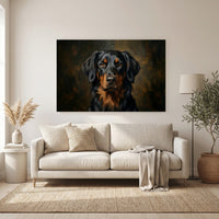 Black and Tan Retriever Dark Portrait Canvas Wall Art, Classic Dog Oil Painting Print