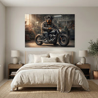 Rottweiler Biker Stretched Canvas Wall Art, Funny Dog on Motorcycle Print, Garage Wall Decor
