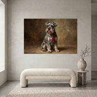 Schnauzer in Tartan Tie Canvas Wall Art, Classic Dog Oil Portrait Print