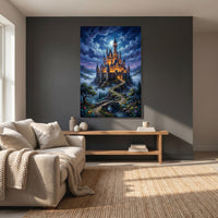 Fairytale Castle Bridge Stretched Canvas Wall Art, Enchanted Garden Path Print, Whimsical Room Decor