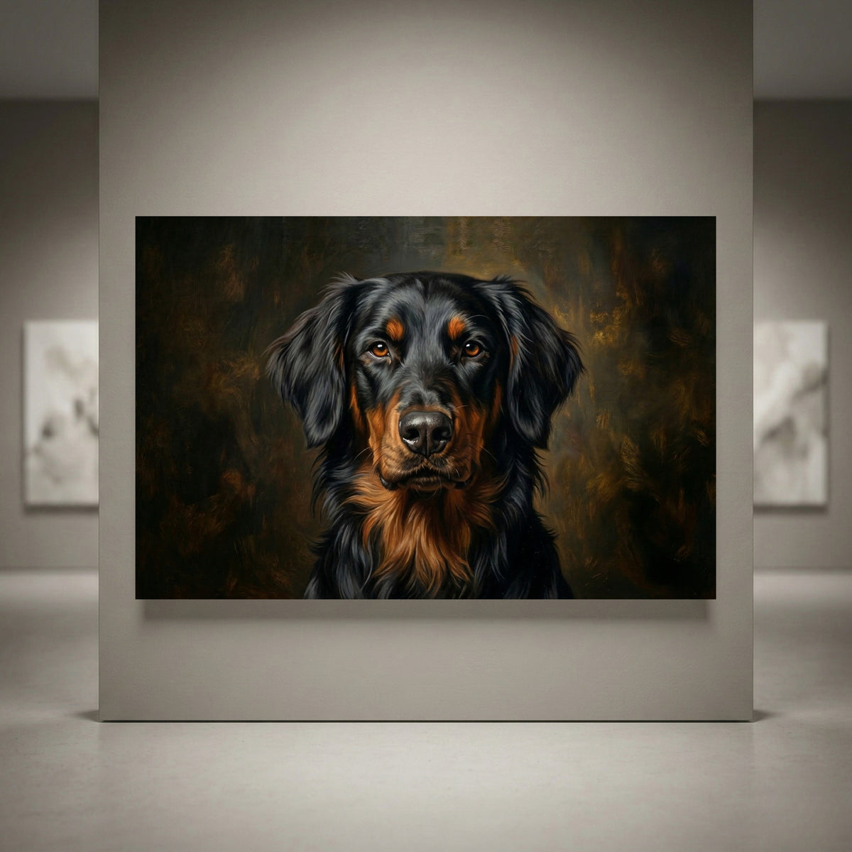 Black and tan retriever dark portrait canvas art