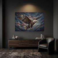 Metallic Bald Eagle Flag Stretched Canvas Wall Art, Autumn Storm Sky Print, Patriotic Wall Decor
