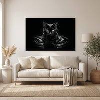 Black Cat Emerging from Dark Water Canvas Wall Art, Dramatic B&W Cat Photography Print