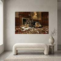 Guilty German Shepherd with Torn Pillow Canvas Wall Art, Funny Dog Print, Classic Home Decor
