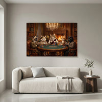 Five Cats Playing Poker Canvas Wall Art, Classic Funny Cat Print, Man Cave Card Game Decor