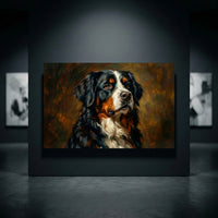 Bernese Mountain Dog Oil Painting Canvas Wall Art, Classic Dog Portrait Print, Warm Rustic Decor