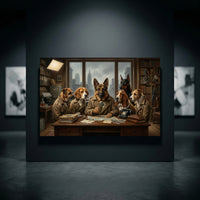 Five Dogs New York Detective Office Canvas Wall Art, Funny Sherlock Dog Print, City Skyline Decor