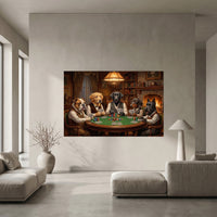 Five Dogs Playing Poker Canvas Wall Art, Classic Funny Dog Print, Man Cave Card Game Decor