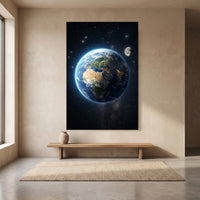 Earth and moon space canvas wall art
