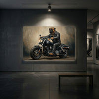 Bullmastiff Biker Stretched Canvas Wall Art, Funny Dog on Motorcycle Print, Man Cave Wall Decor