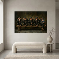 Five Wise Monkeys with Smartphone Canvas Wall Art, Funny Modern Twist Print, Humorous Office Decor
