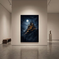 Moonlit Fantasy Castle Stretched Canvas Wall Art, Enchanted Night Sky Print, Mystical Room Decor