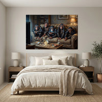 Five Chimpanzees Movie Night Canvas Wall Art, Funny Monkey Print, Popcorn Couch Decor