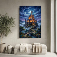 Fairytale Castle Bridge Stretched Canvas Wall Art, Enchanted Garden Path Print, Whimsical Room Decor