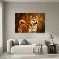 Shiba Inu Oil Painting Canvas Wall Art, Classic Dog Portrait Print, Warm Rustic Decor